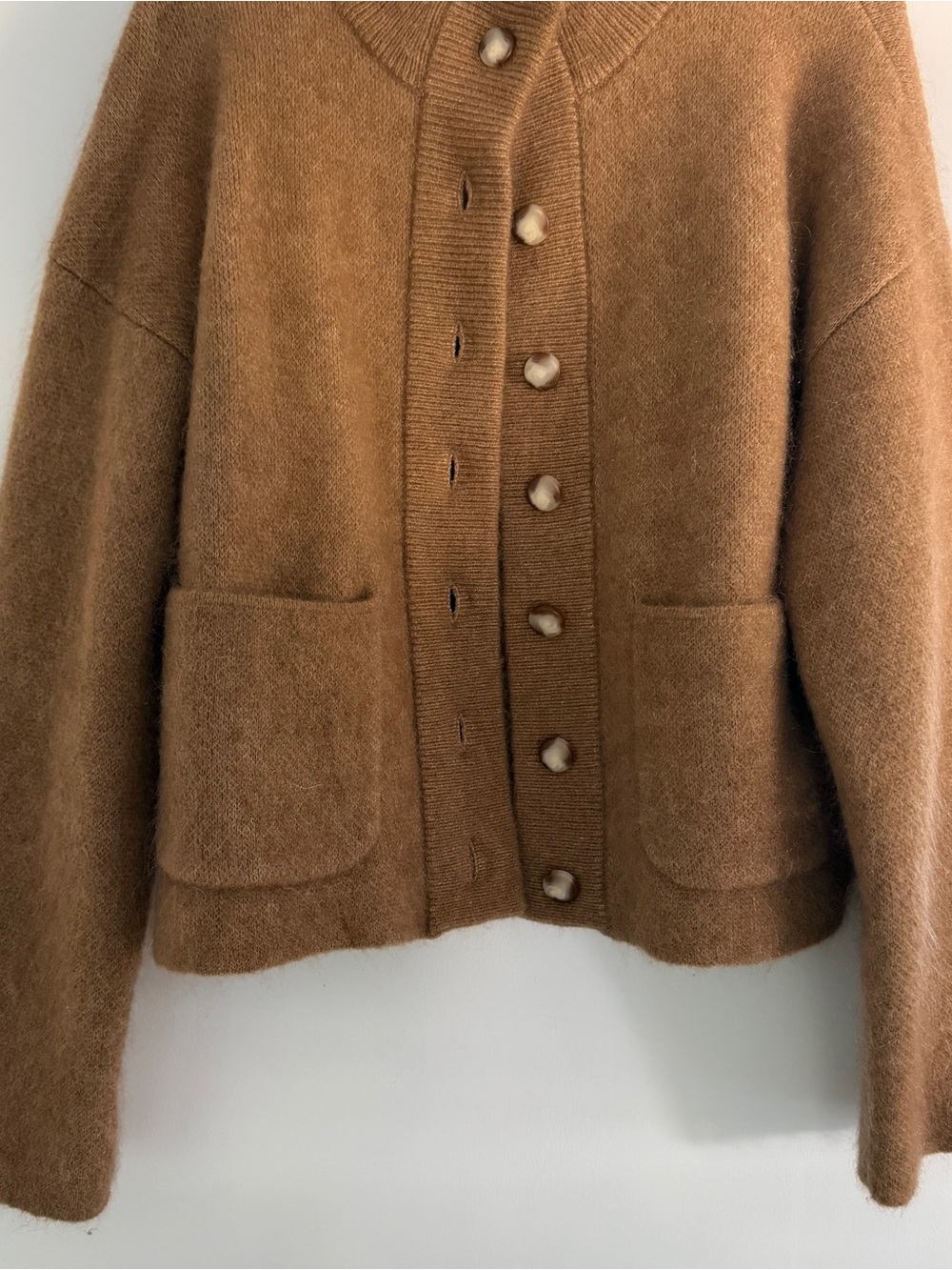 Sézane Camel Mohair Wool Blend Button-Front Sweater Thais Jacket - Picture 5 of 5